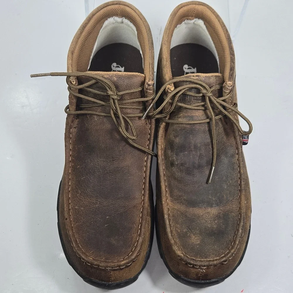 Justin Mens 232 Distressed Brown Leather Moc Toe Chukka Work Boots Size 13M